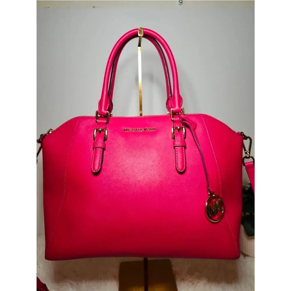 Michael Kors Top Handle Satchel Pink Leather Gold Hardware Classic Preppy Bag